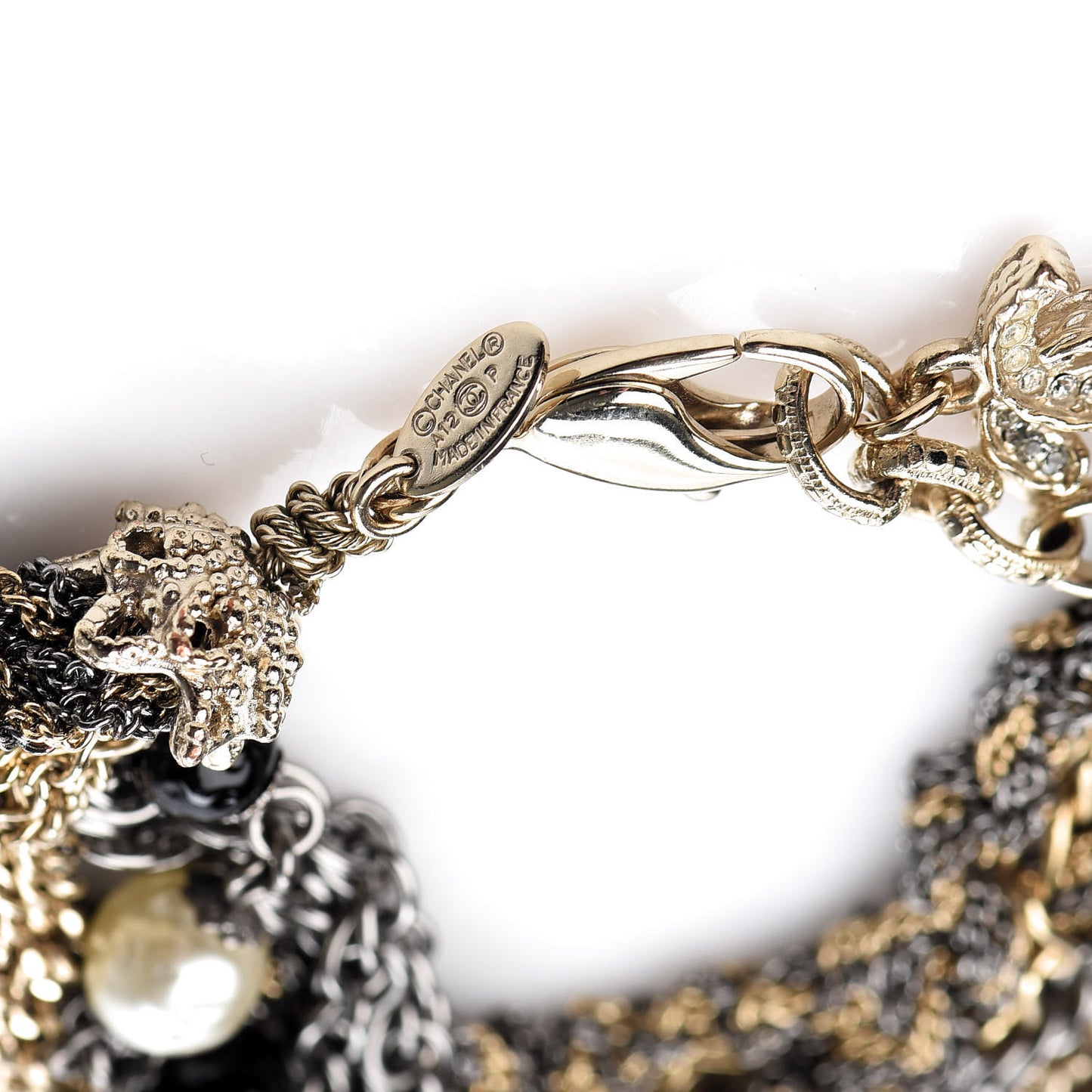 Pearl Bead Chain CC Multi Strand Bracelet Gold Ruthenium Black