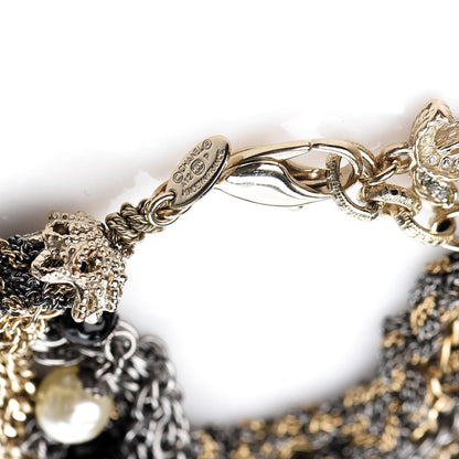 Chanel Pearl Bead Chain CC Multi Strand Bracelet Gold Ruthenium Black 4 of 4