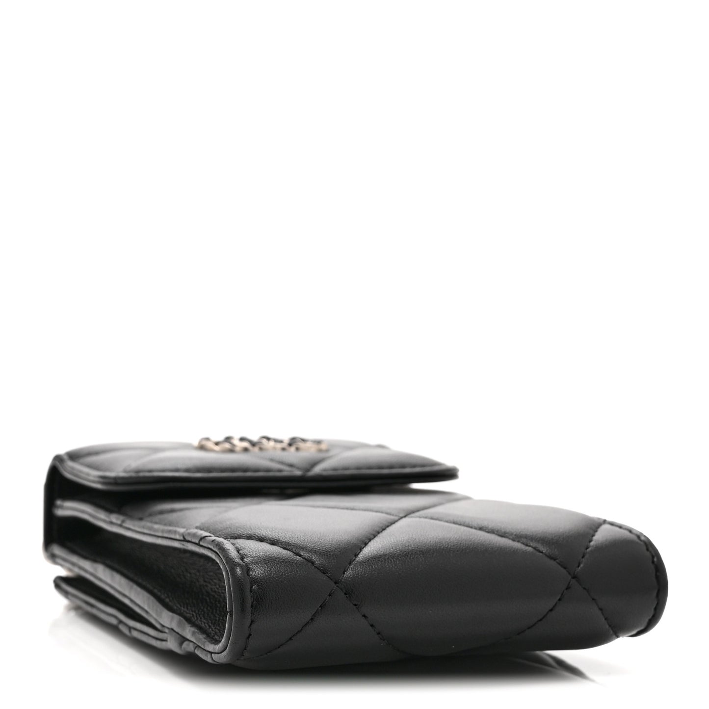 Lambskin Quilted Chanel 19 Phone Holder With Chain Black