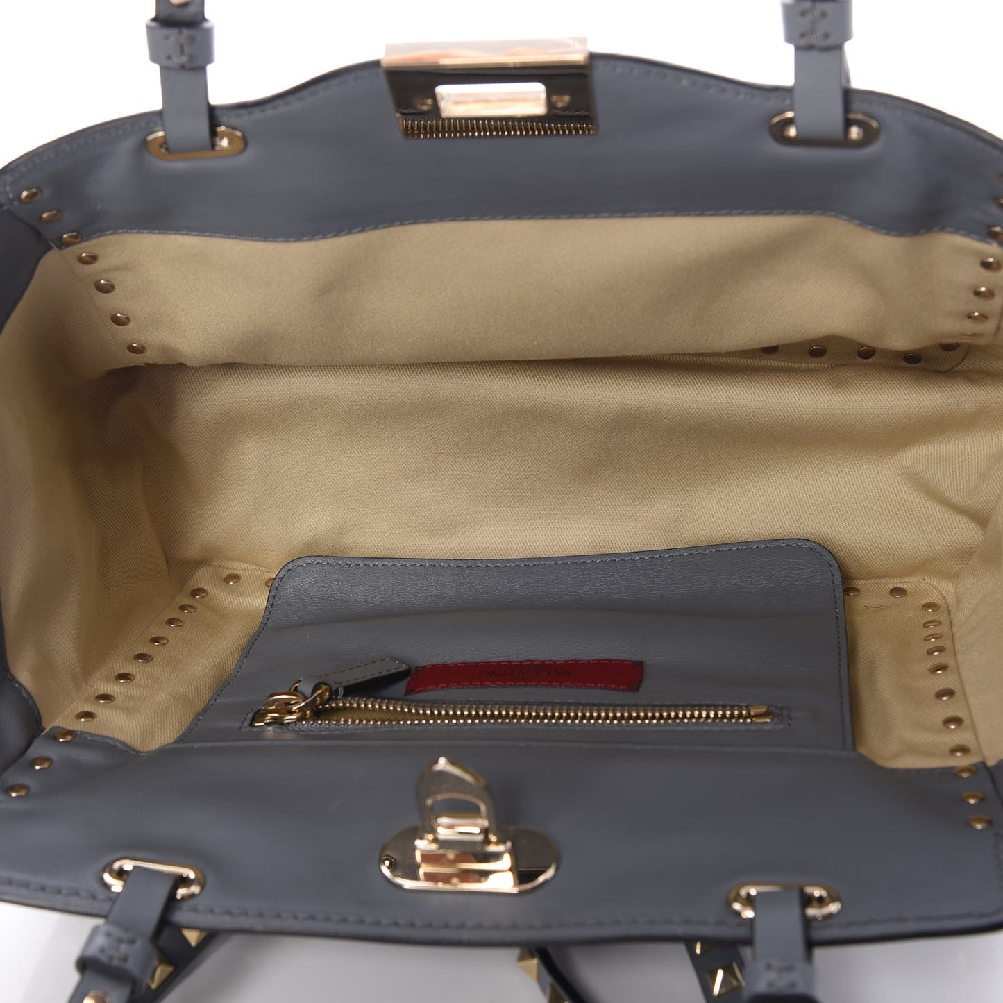 Vitello Small Rockstud Tote Grey