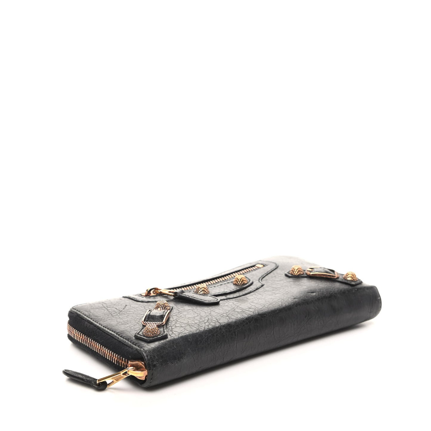 Agneau Giant 12 Rose Gold Hardware Continental Zip Around Wallet Black