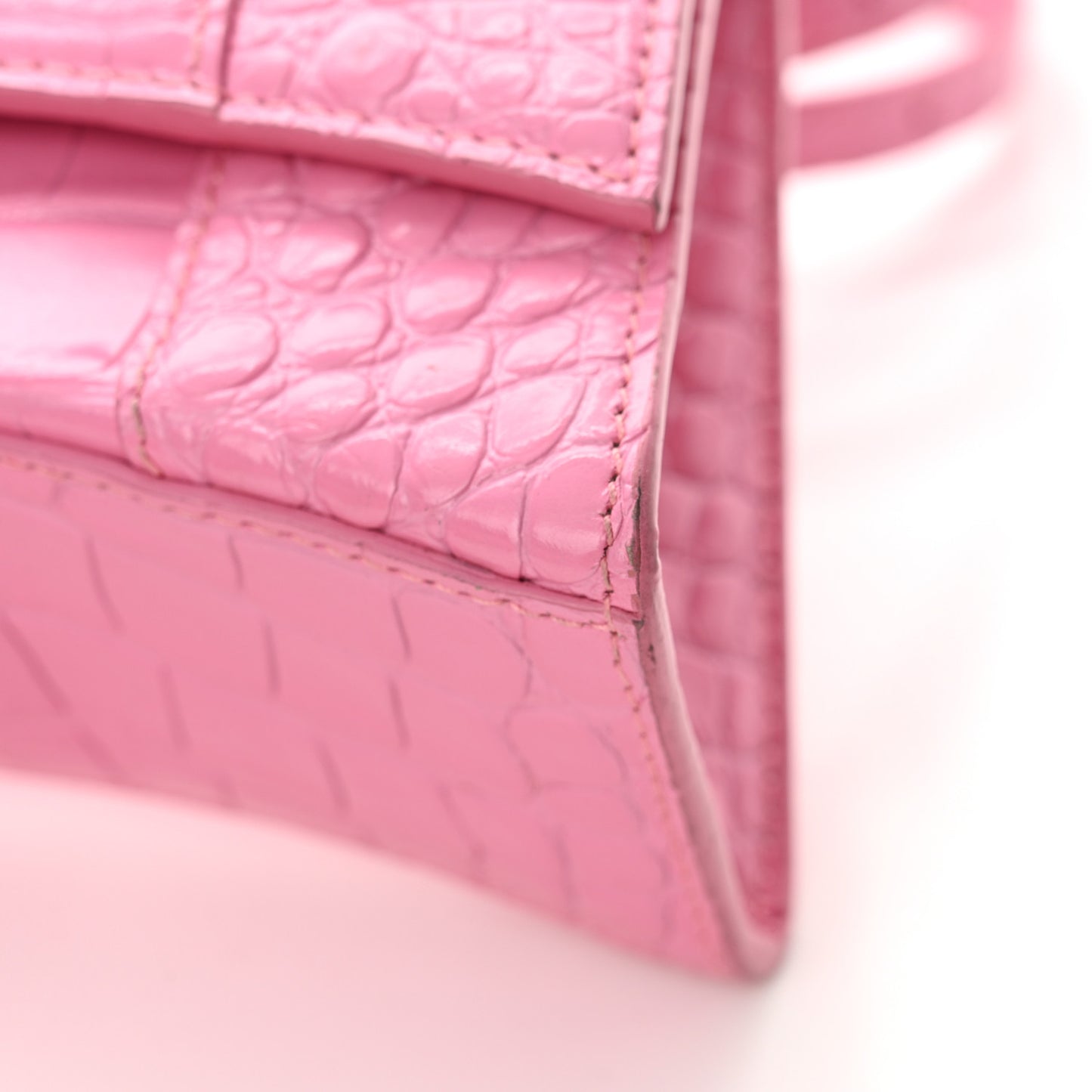 Shiny Calfskin Crocodile Embossed Hourglass Top Handle Bag XS Baby Pink