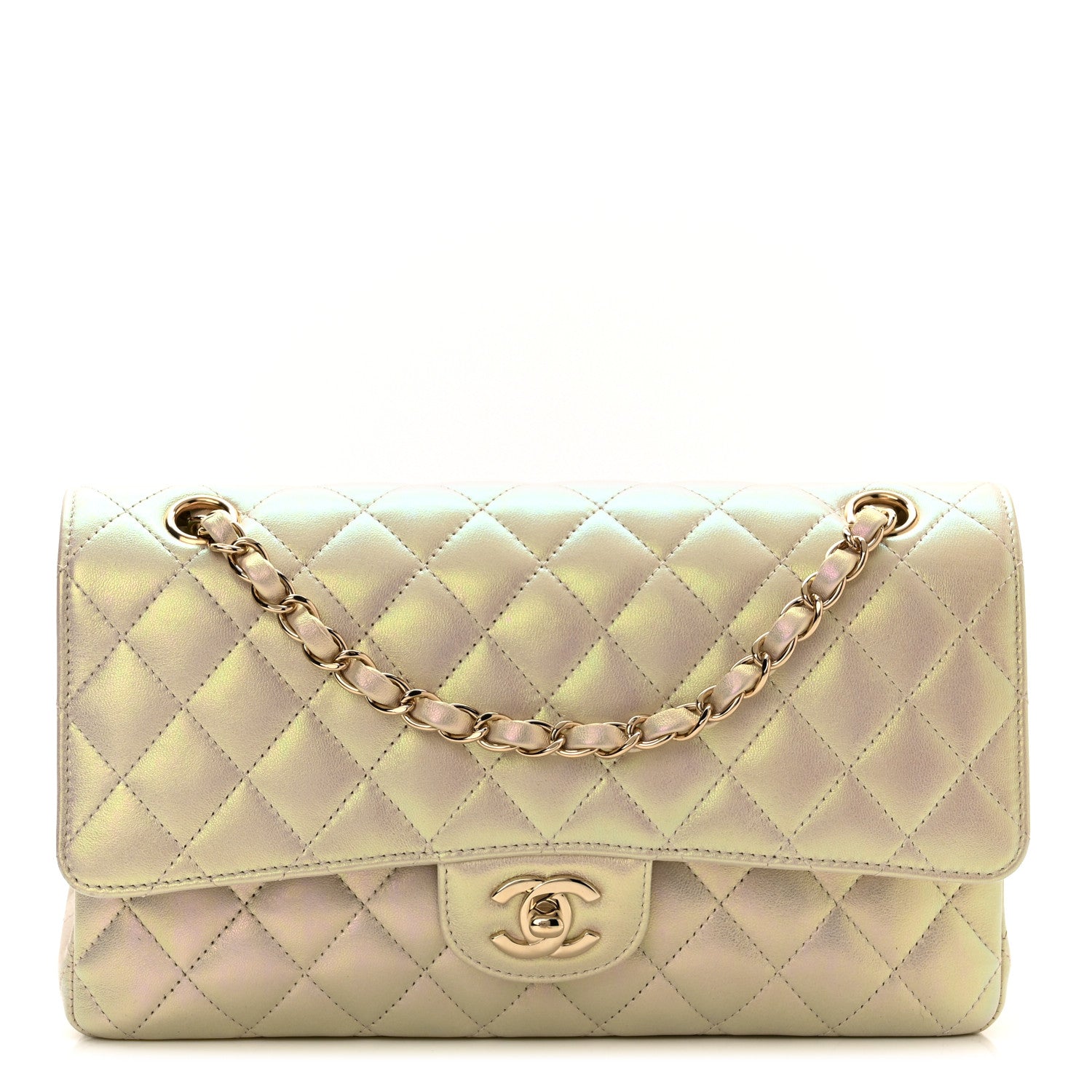 Chanel Iridescent Lambskin Quilted Medium Double Flap Ivory 1 of 10