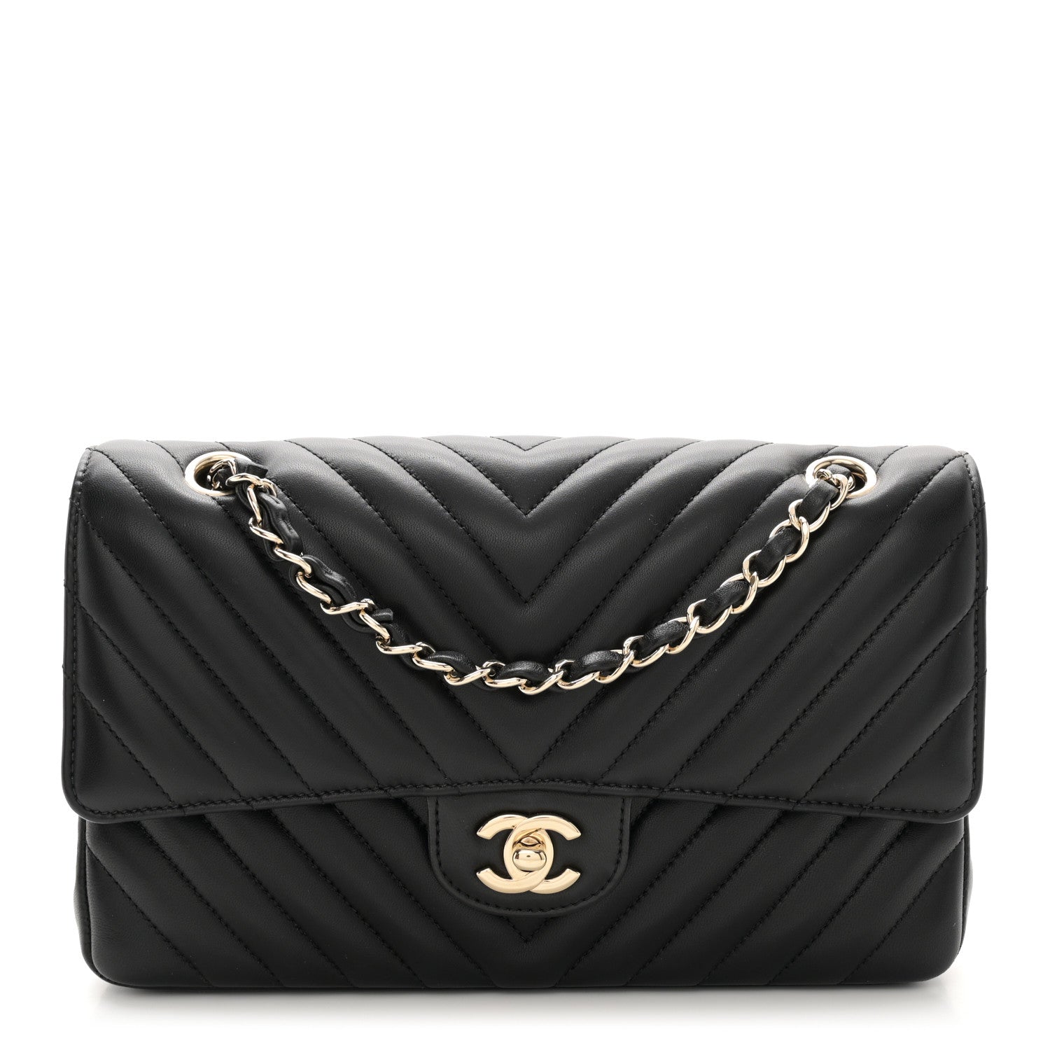 Chanel Lambskin Chevron Quilted Medium Double Flap Black 1 of 10