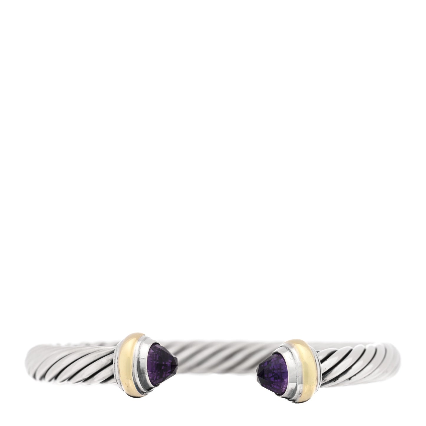 Sterling Silver 14K Yellow Gold Amethyst 7mm Cable Classics Bracelet
