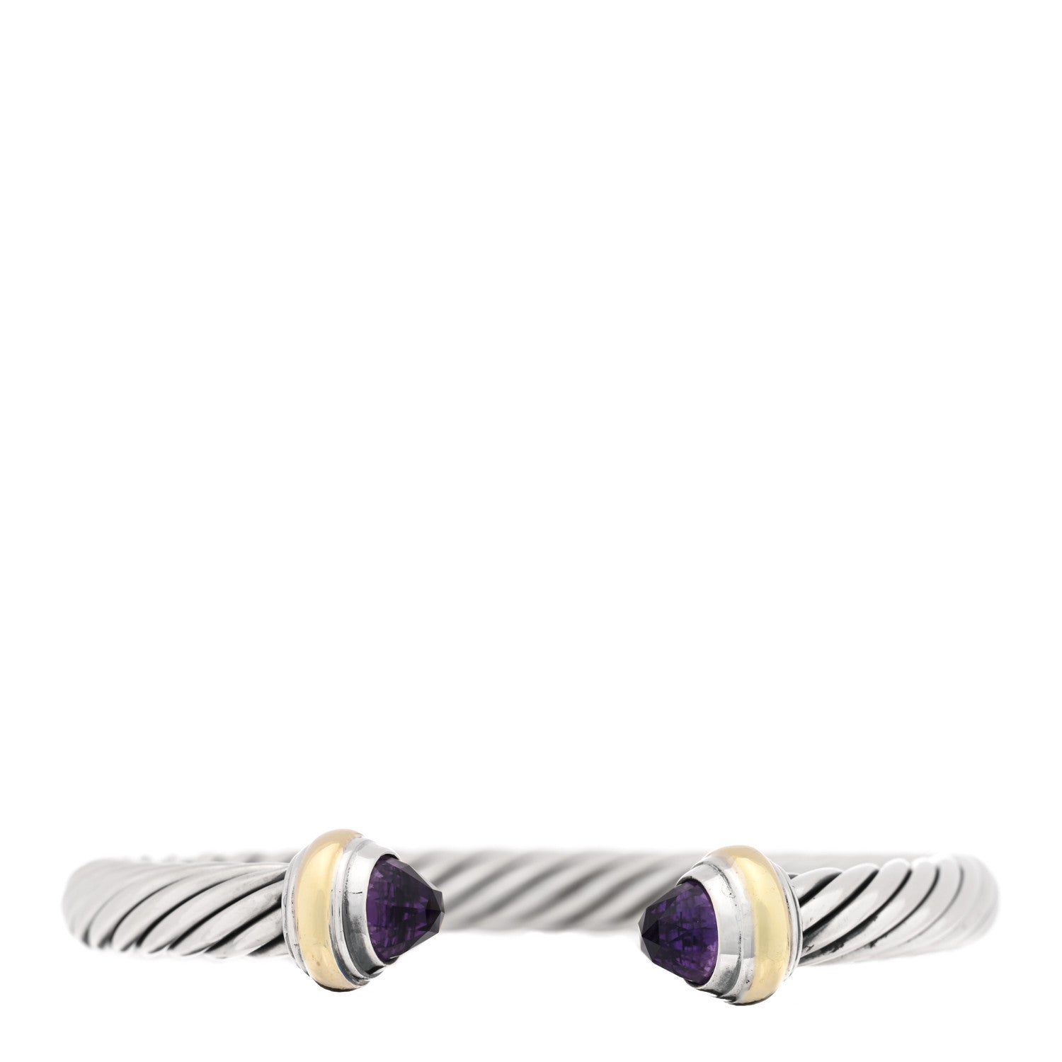 David Yurman Sterling Silver 14K Yellow Gold Amethyst 7mm Cable Classics Bracelet 1 of 3