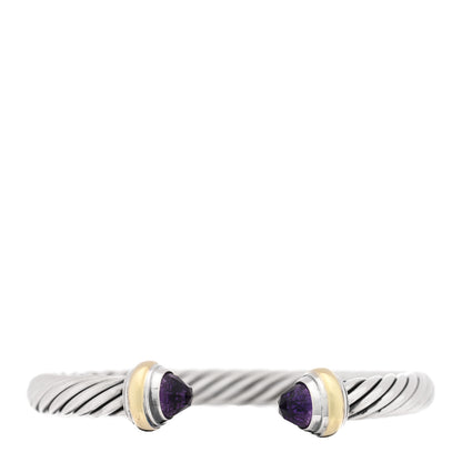 David Yurman Sterling Silver 14K Yellow Gold Amethyst 7mm Cable Classics Bracelet 1 of 3