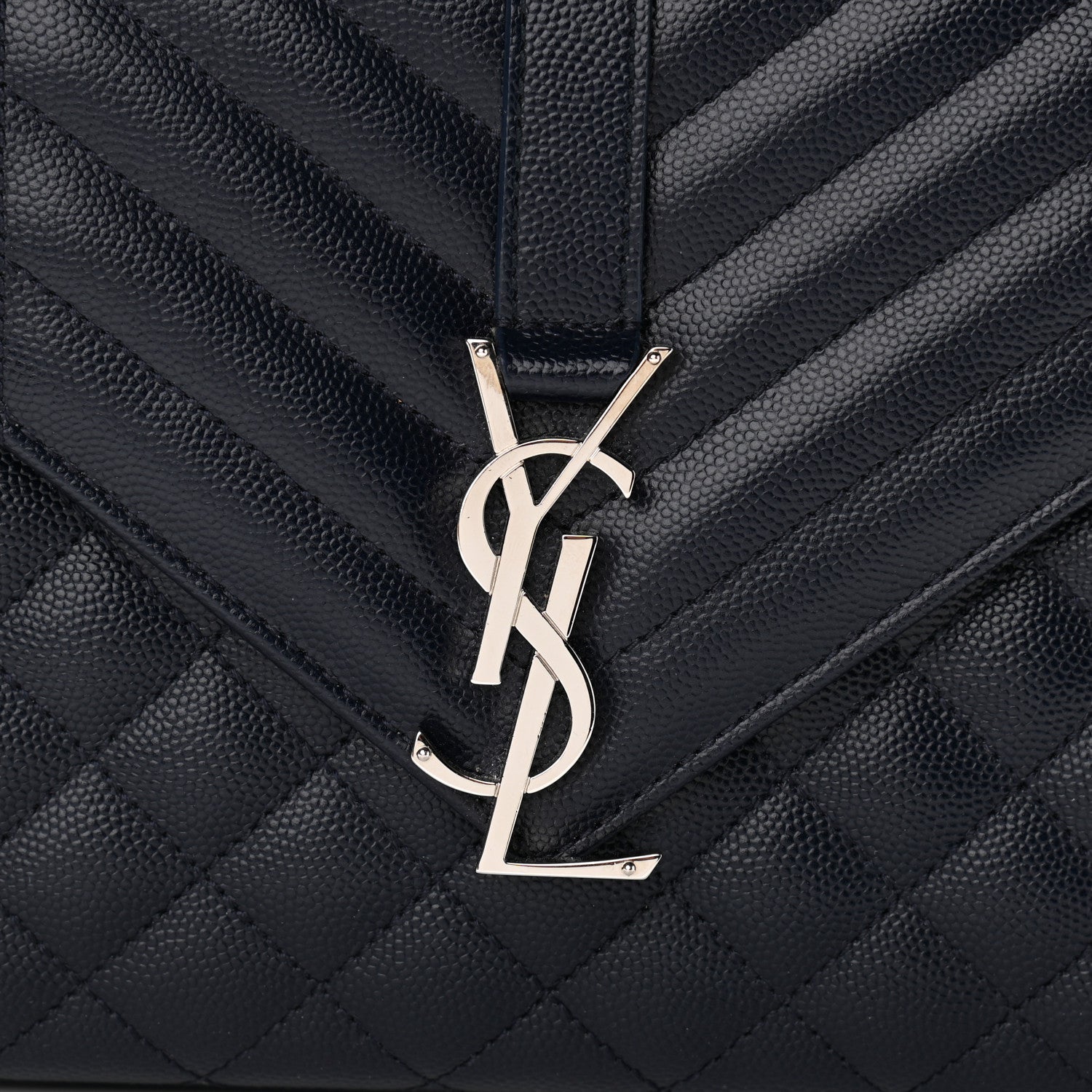 Saint Laurent Grain De Poudre Textured Mixed Matelasse Triquilt Medium Monogram Satchel Deep Marine 6 of 12