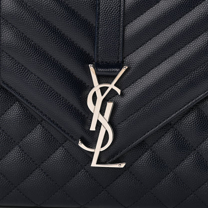 Saint Laurent Grain De Poudre Textured Mixed Matelasse Triquilt Medium Monogram Satchel Deep Marine 6 of 12