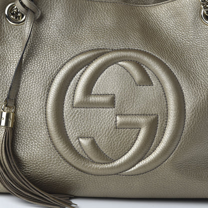 Gucci Metallic Pebbled Calfskin Medium Soho Chain Shoulder Bag Golden Beige 10 of 10