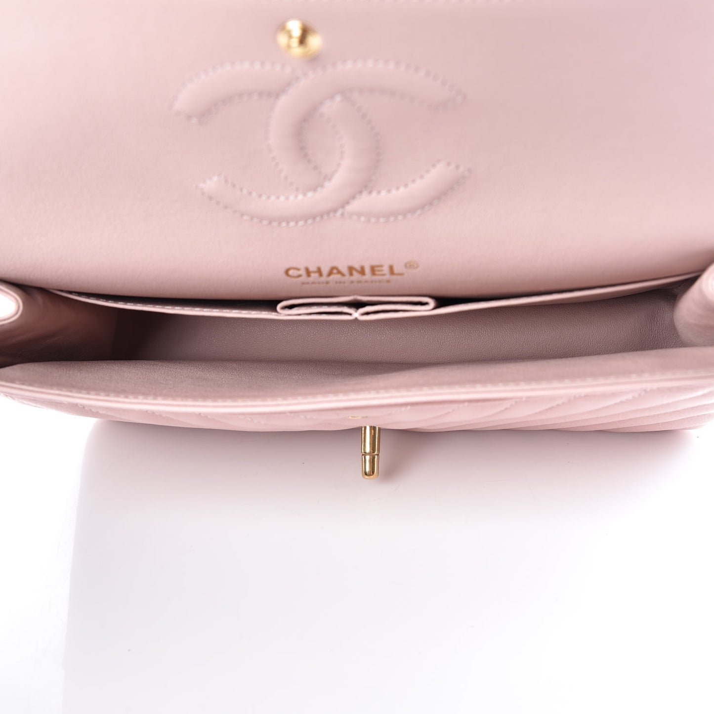 Caviar Chevron Quilted Medium Double Flap Light Pink