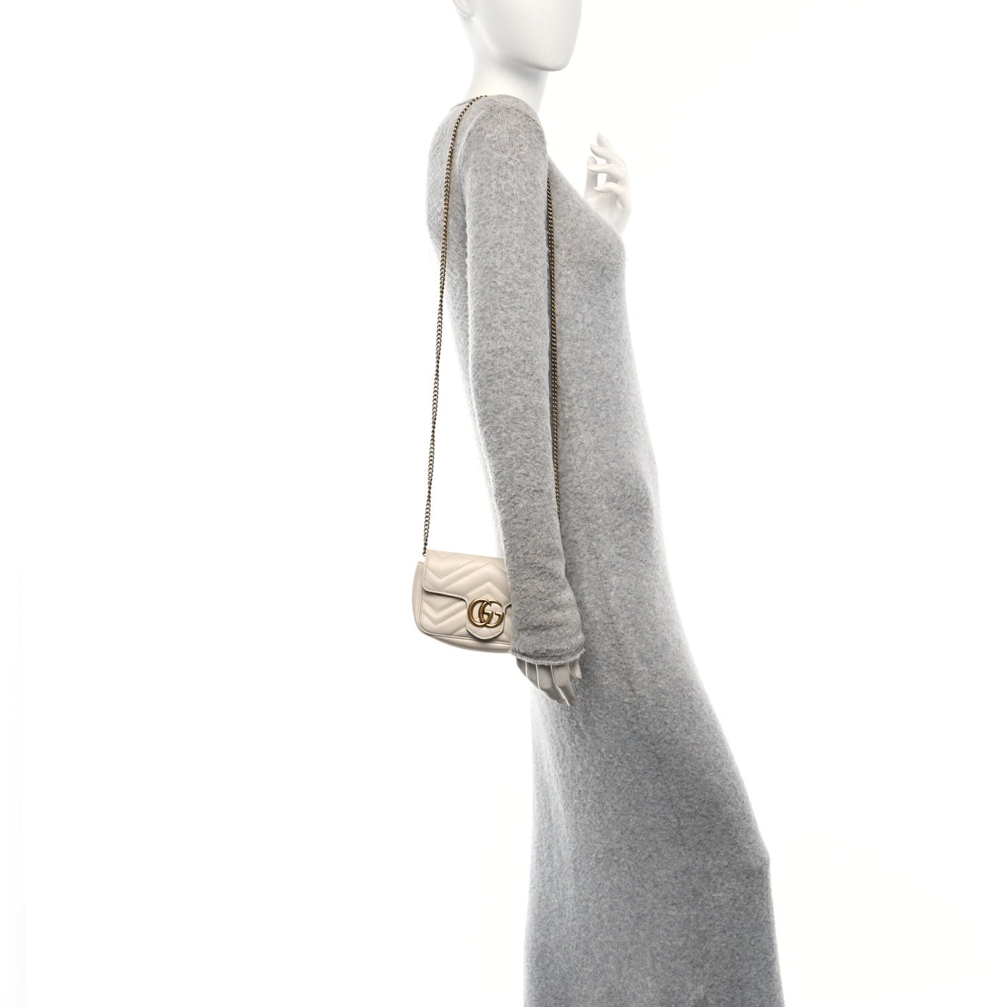 Calfskin Matelasse Super Mini GG Marmont Shoulder Bag White