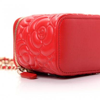 Chanel Lambskin Camellia Embossed Mini Vanity Case With Chain Red 6 of 10