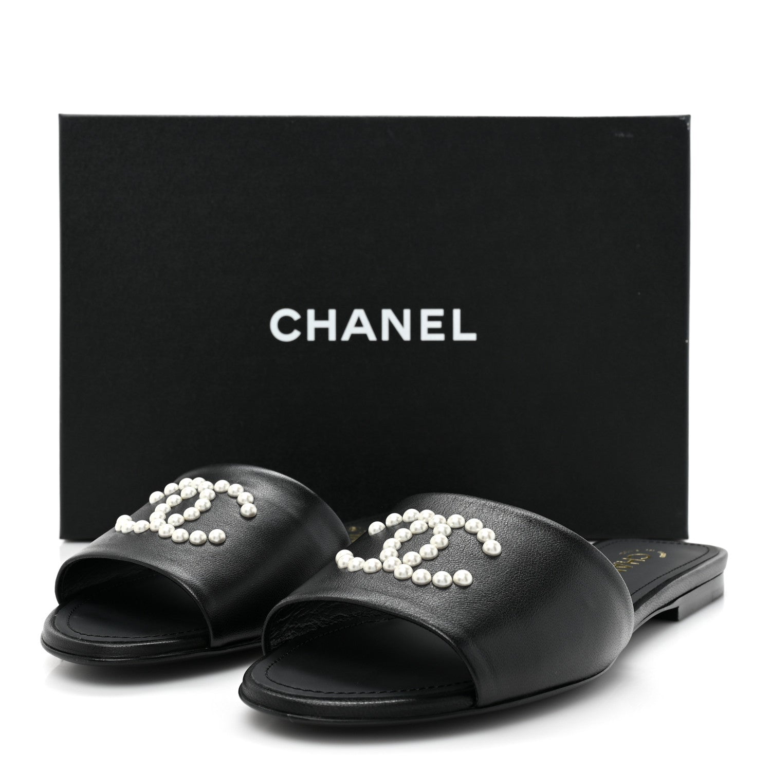 Chanel Lambskin Pearl CC Sandals 39 Black 9 of 9