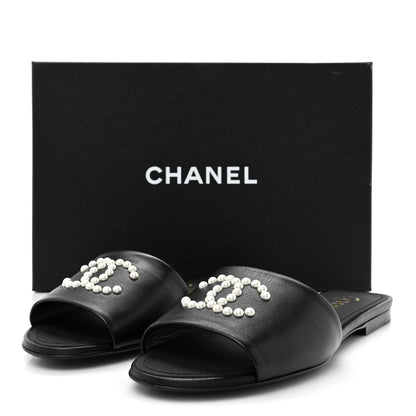 Chanel Lambskin Pearl CC Sandals 39 Black 9 of 9