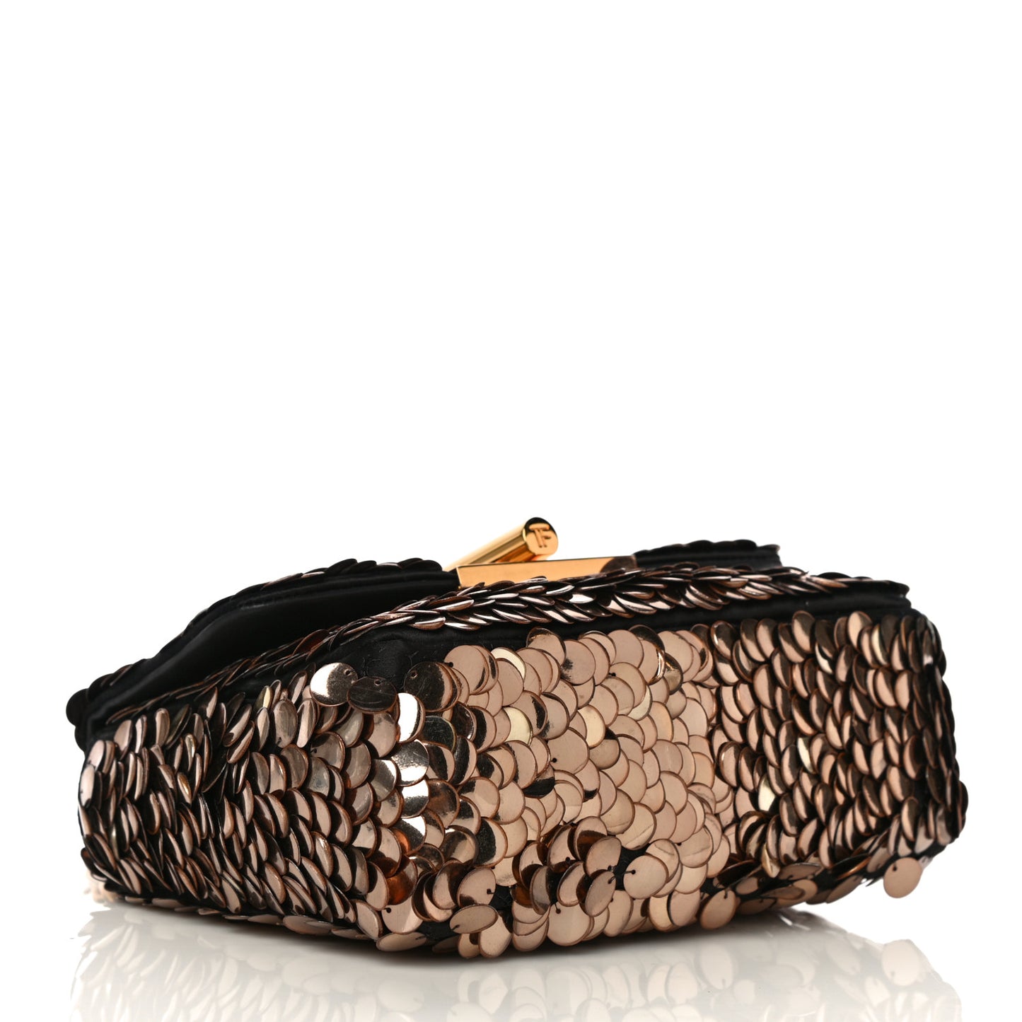 Paillette Embellished Large Natalia Chain Bag Vintage Gold Black