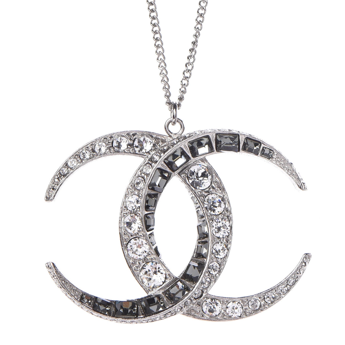 Baguette Crystal Moon CC Necklace Silver