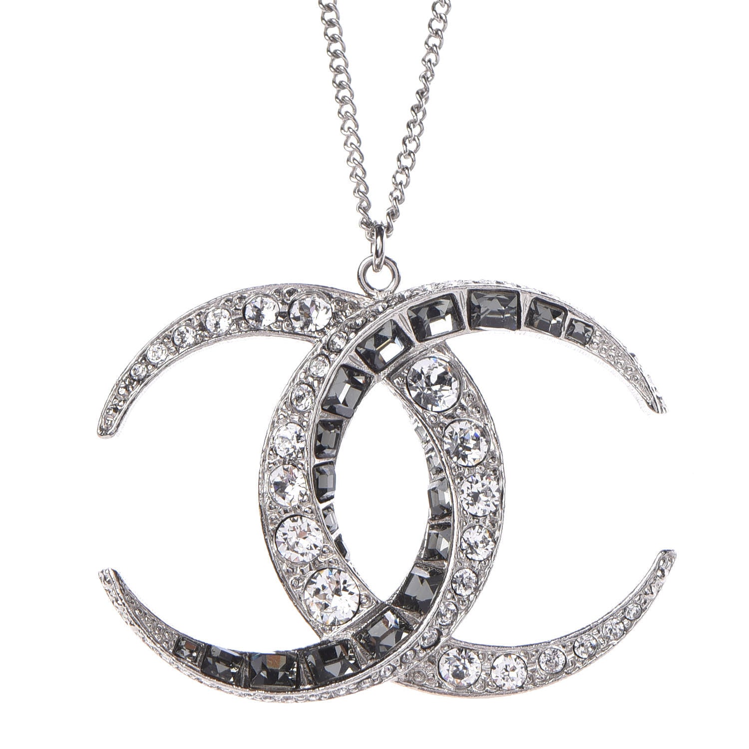 Chanel Baguette Crystal Moon CC Necklace Silver 4 of 5