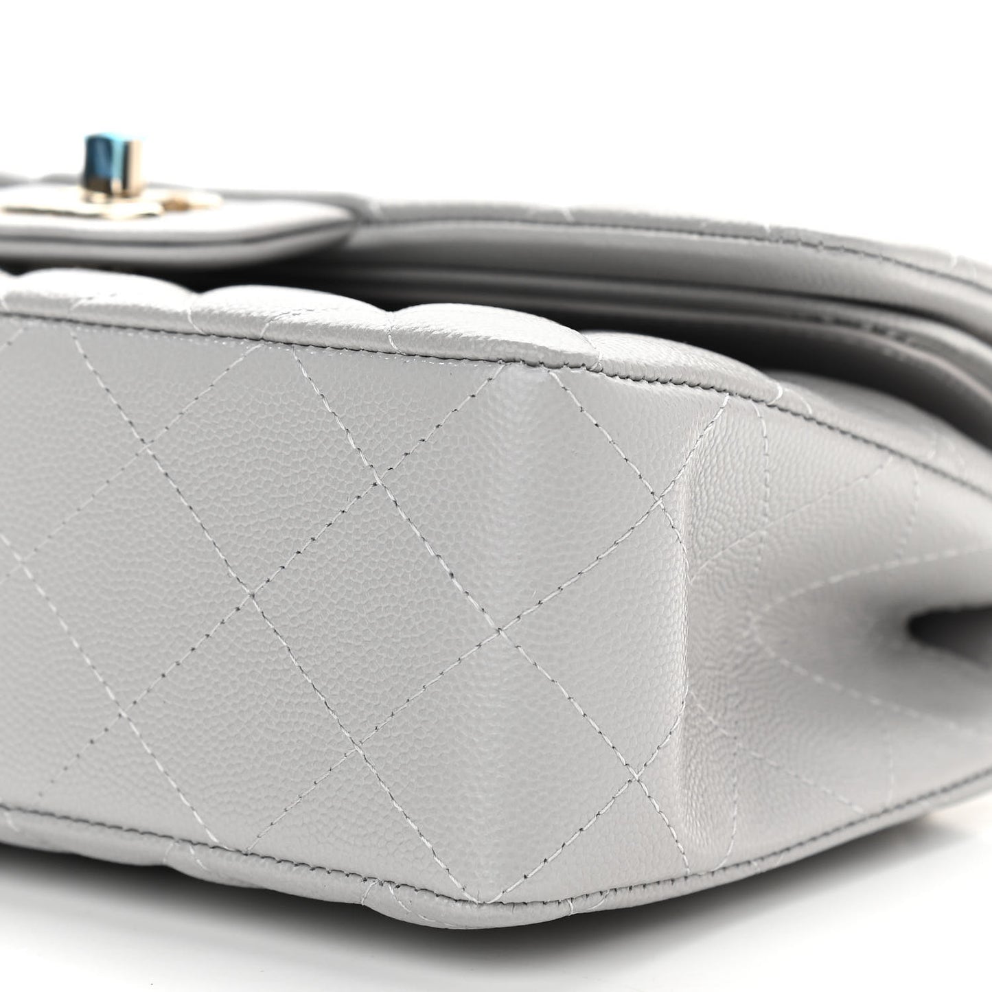 Caviar Quilted Small Double Flap Grey