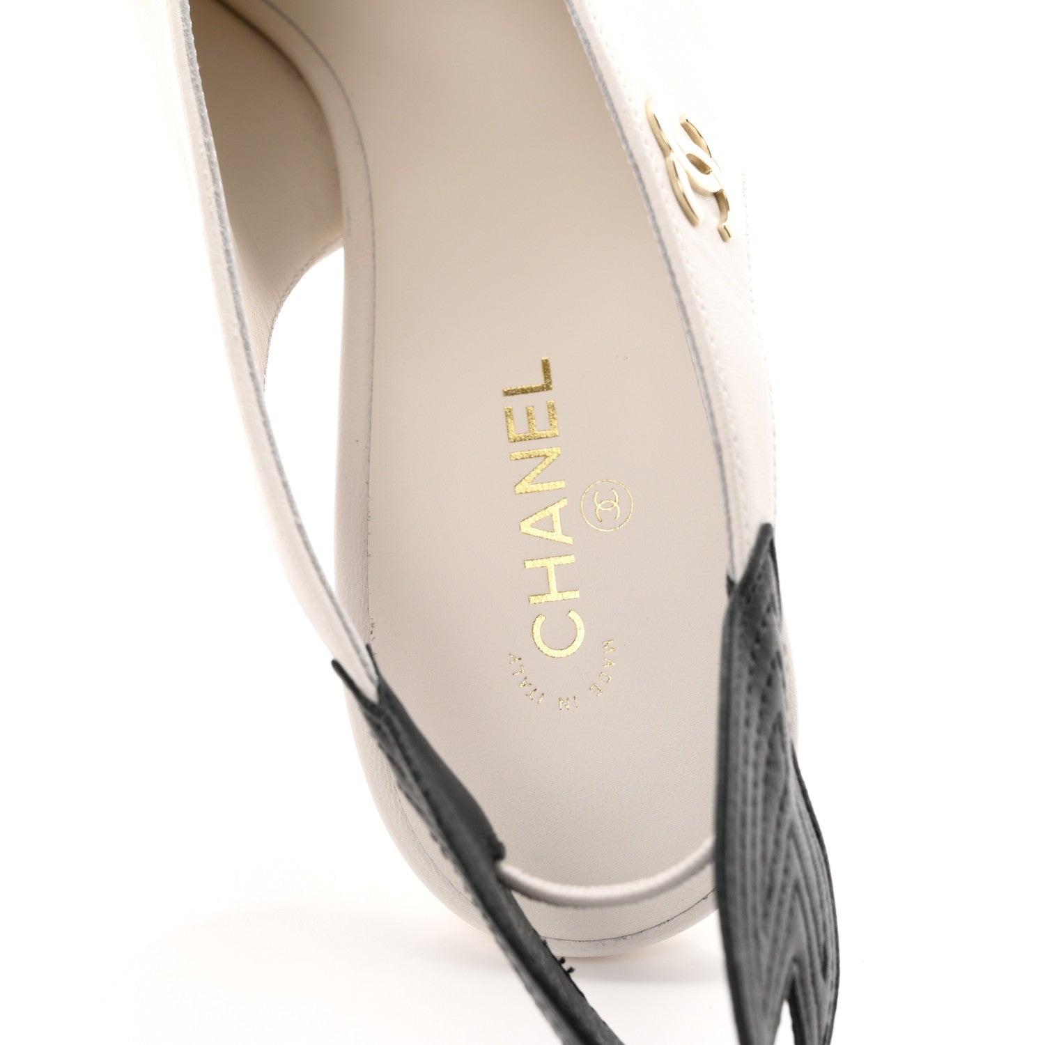Chanel Lambskin Slingback Pumps 40 White Black 7 of 9