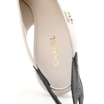 Chanel Lambskin Slingback Pumps 40 White Black 7 of 9
