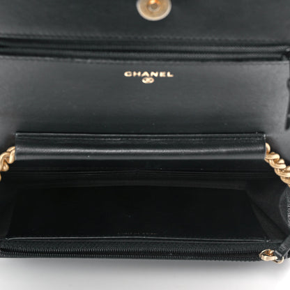 Chanel Calfskin Chevron Boy Wallet On Chain WOC Black 5 of 10
