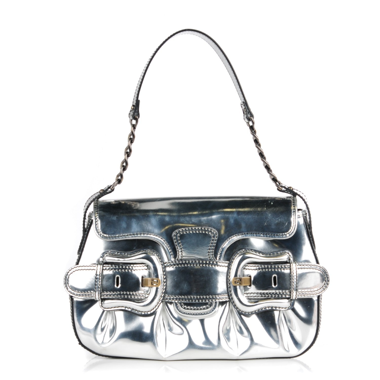 Fendi Metallic Calfskin B Bis Flap Bag Silver 1 of 7