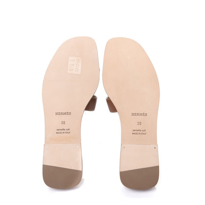 Hermes Box Calfskin Oran Sandals 38 Gold 6 of 10