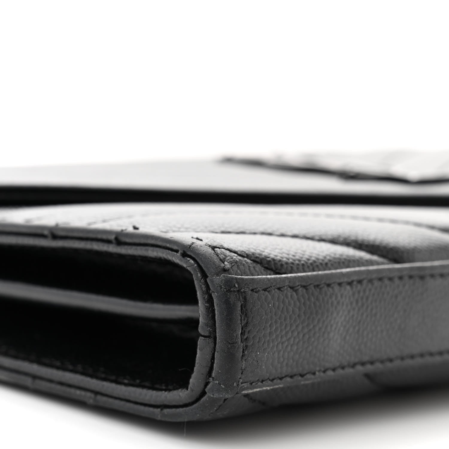 Saint Laurent Grain De Poudre Matelasse Chevron Monogram Monochrome Chain Wallet Black 9 of 16