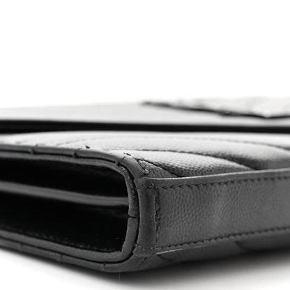 Saint Laurent Grain De Poudre Matelasse Chevron Monogram Monochrome Chain Wallet Black 9 of 16