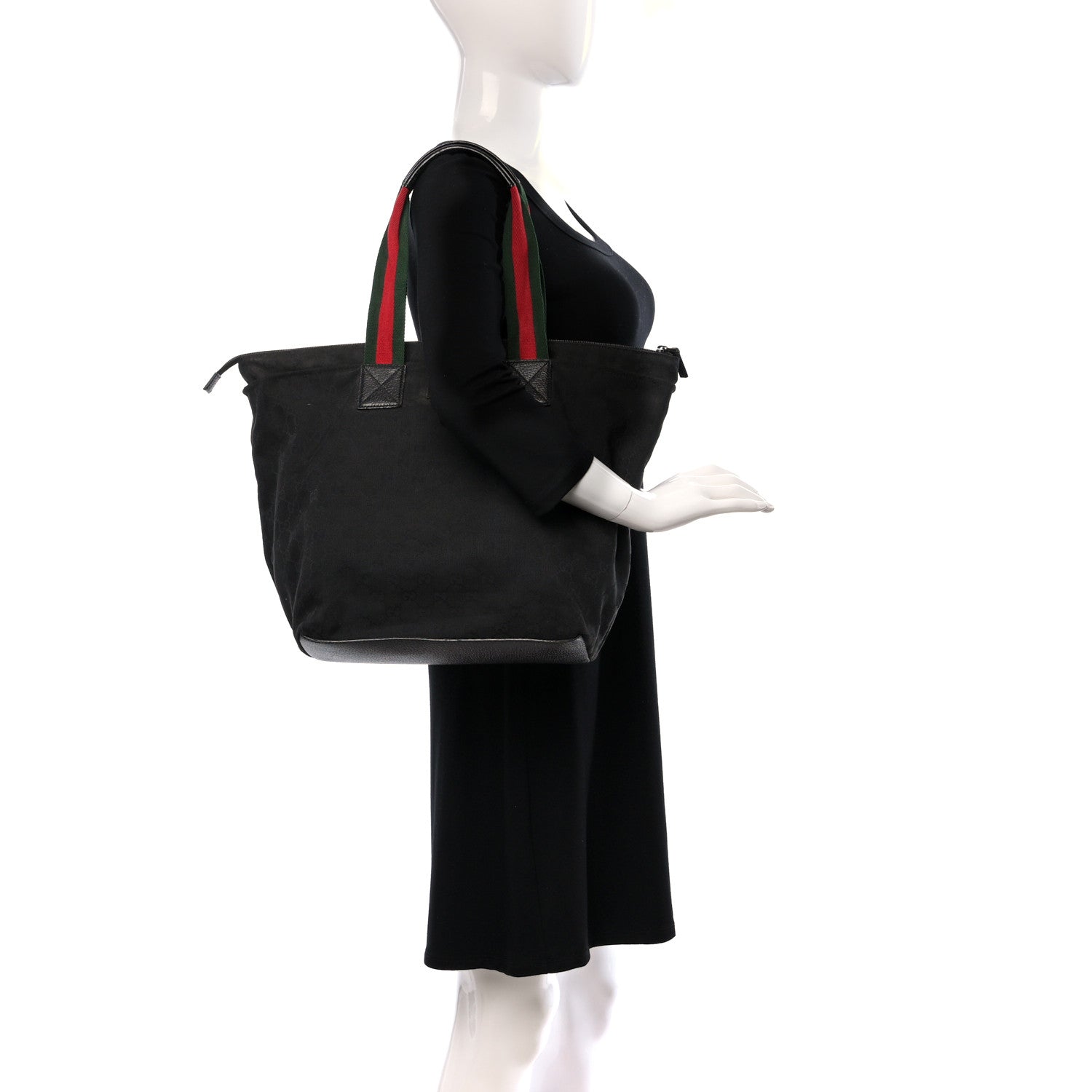 Gucci GG Monogram Large Web Handle Bucket Tote Black 2 of 10