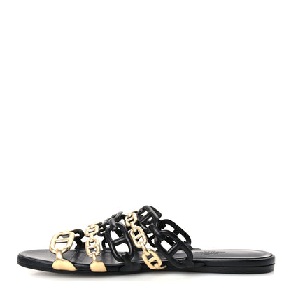 Hermes Nappa Thalassa Sandals 37 Black Doré 1 of 9