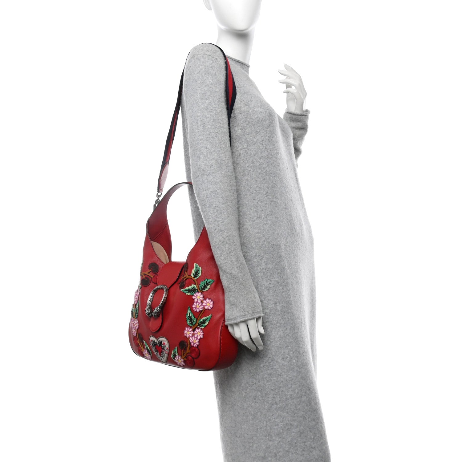 Gucci Calfskin Web Embroidered Medium Dionysus Hobo Hibiscus Red 2 of 14