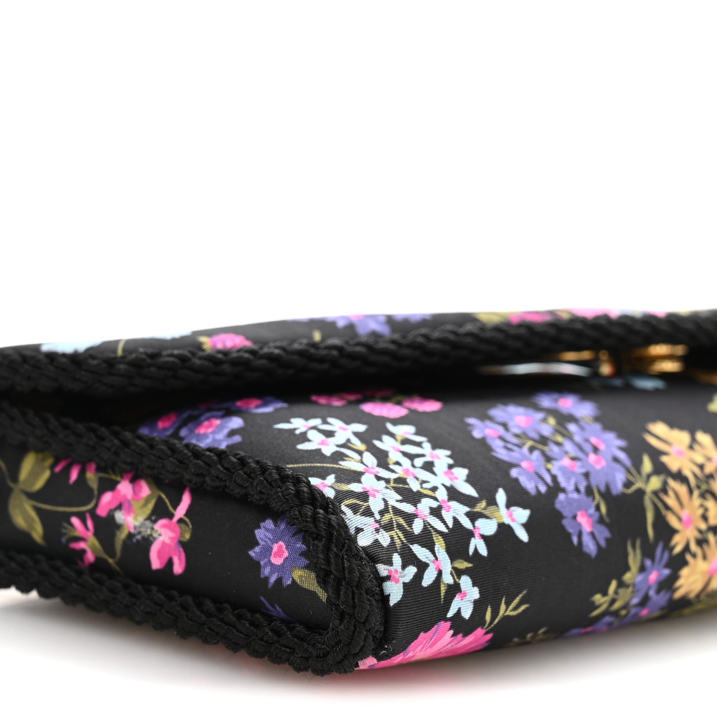 Moire Papier Floral Fabric Small DeVain Shoulder Bag Black Multicolor