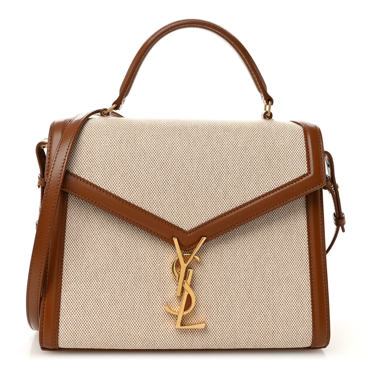 Canvas Calfskin Medium Classic Monogram Cassandra Top Handle Tan Natural