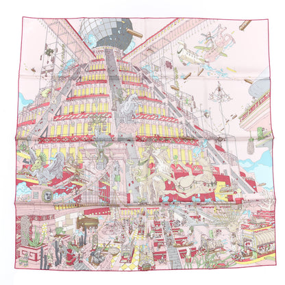 Hermes Silk La Legende Du Cheval A Plumes Scarf 90 Rose Pale Jaune Vif Turquoise 1 of 9