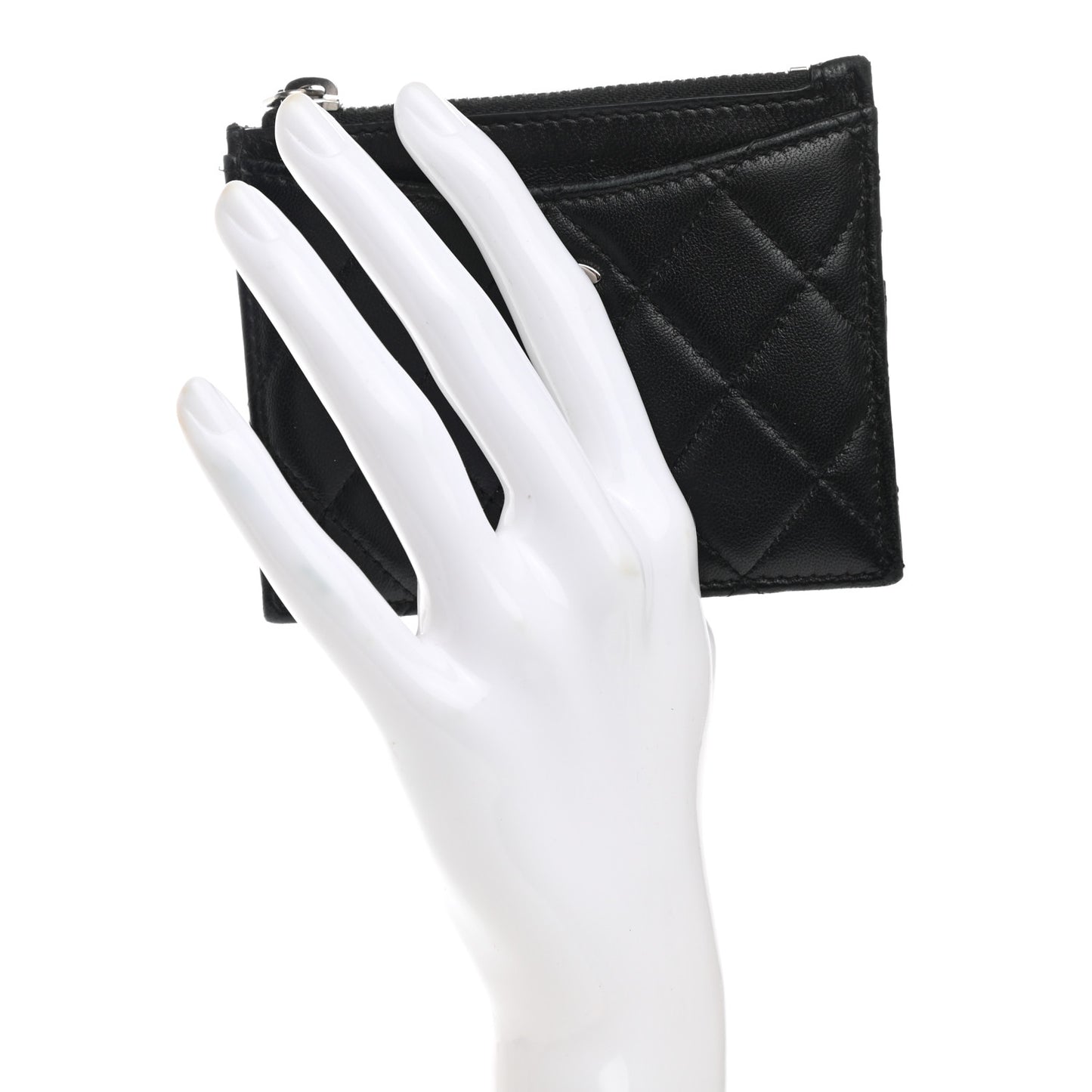 Lambskin Quilted CC Zip Card Holder Black