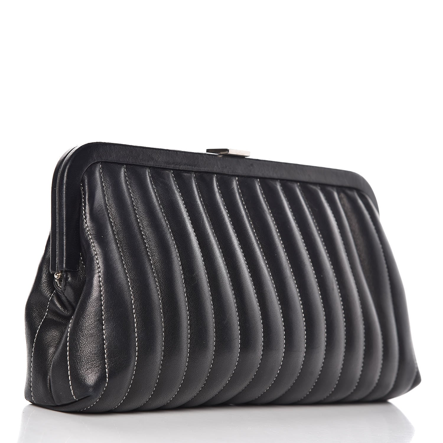 Chanel Lambskin Vertical Quilted Mademoiselle Clutch Black 3 of 14