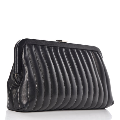 Chanel Lambskin Vertical Quilted Mademoiselle Clutch Black 3 of 14