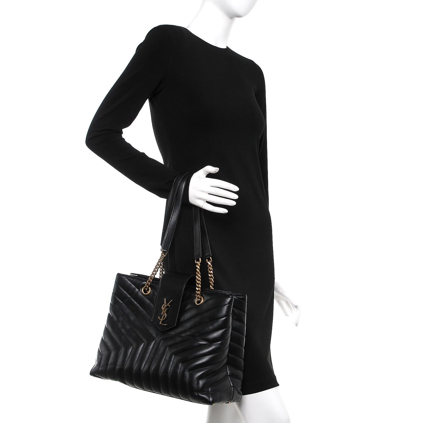 Calfskin Y Quilted Monogram Large Loulou Shopper Black