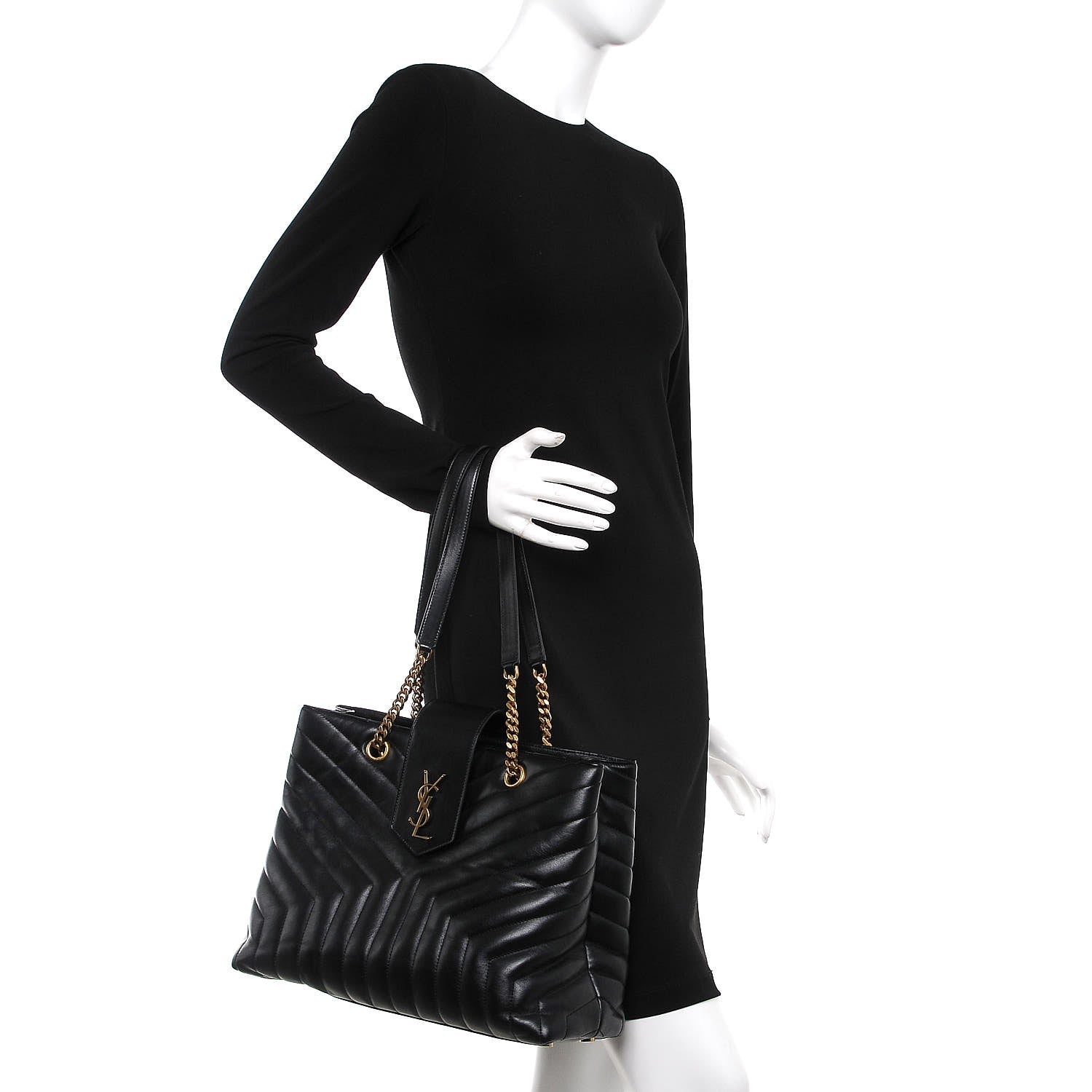 Saint Laurent Calfskin Y Quilted Monogram Large Loulou Shopper Black 2 of 7