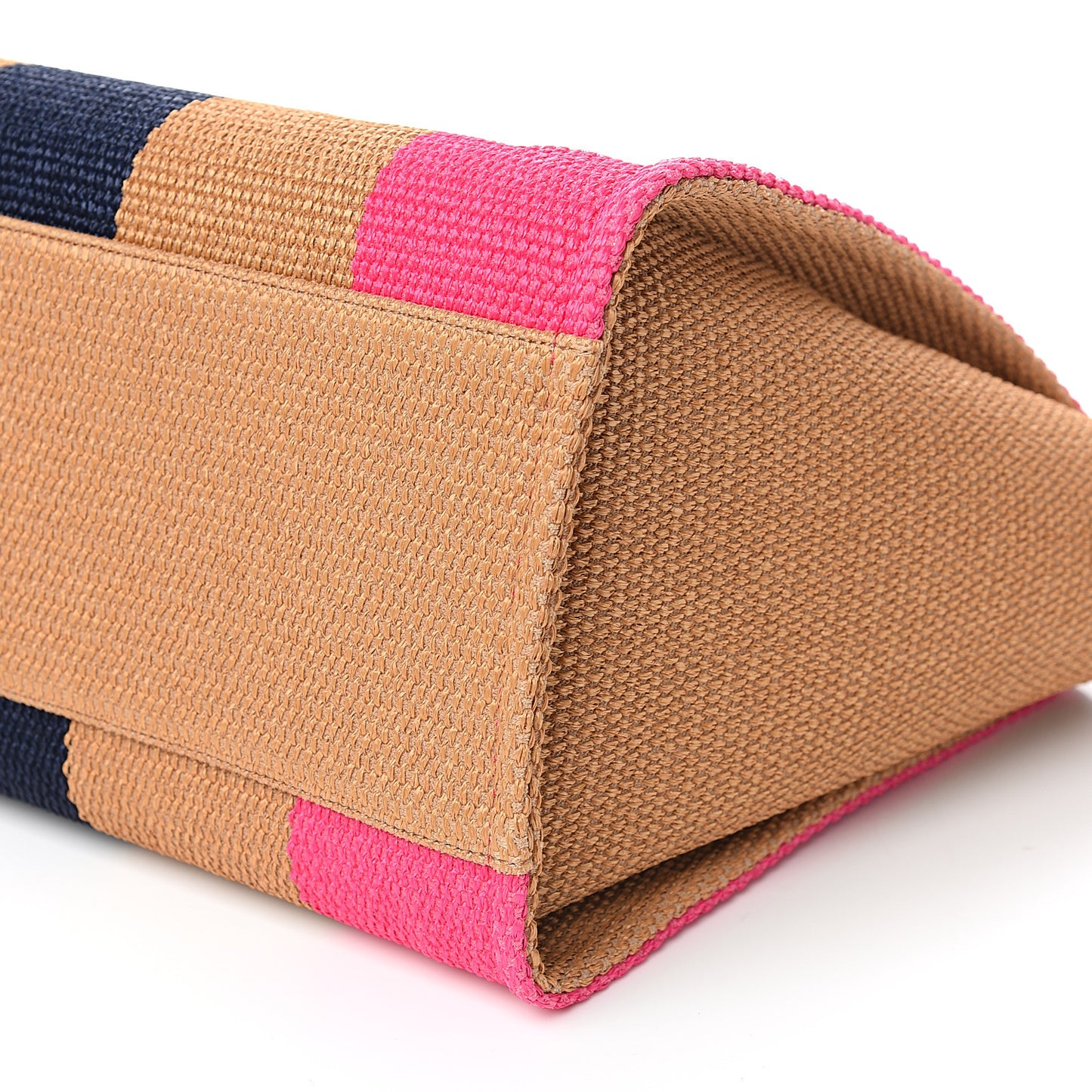 Straw Raffia Calfskin Striped Medium Deauville Tote Dark Beige Fuchsia Navy Blue