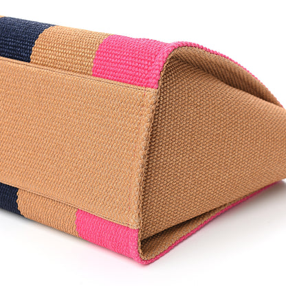Chanel Straw Raffia Calfskin Striped Medium Deauville Tote Dark Beige Fuchsia Navy Blue 8 of 10