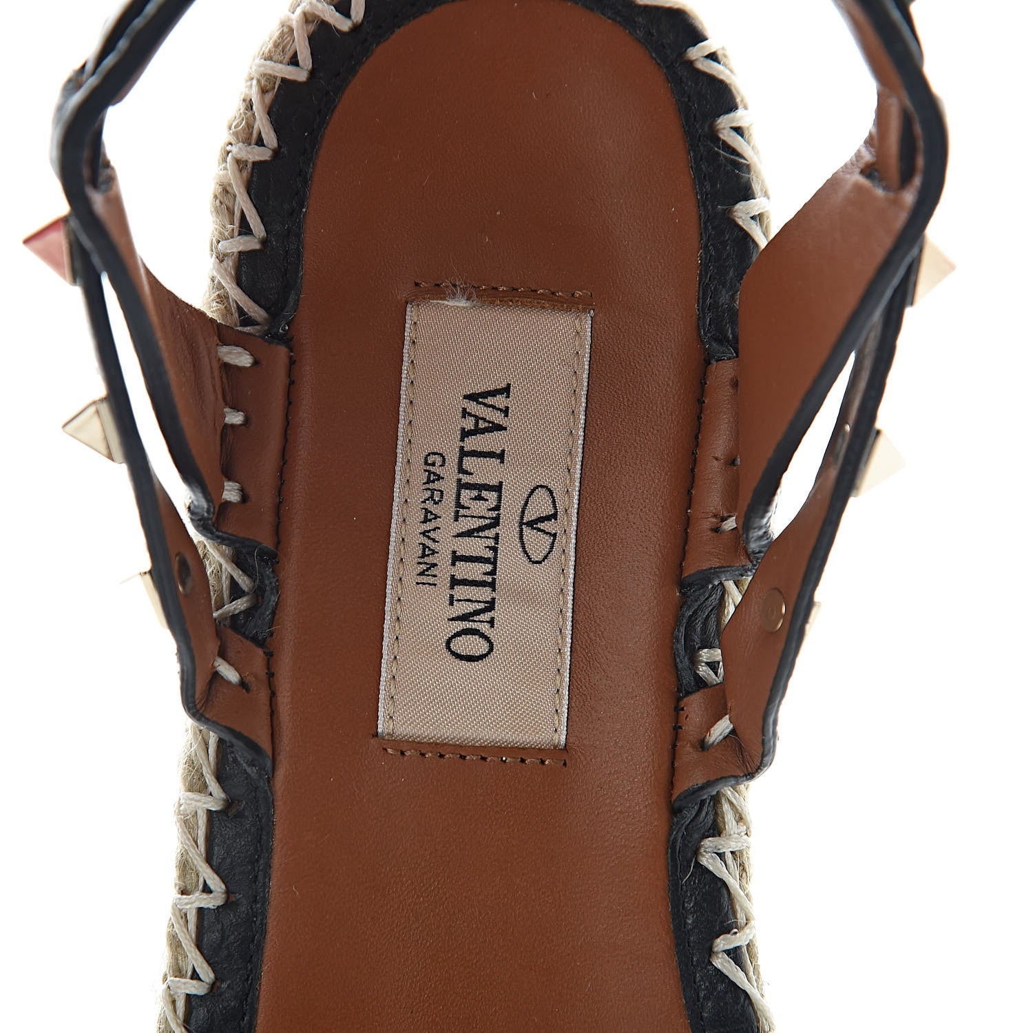 Valentino Garavani Grained Calfskin Rockstud Ankle Strap Espadrille Flat Sandals 37 Black 8 of 9