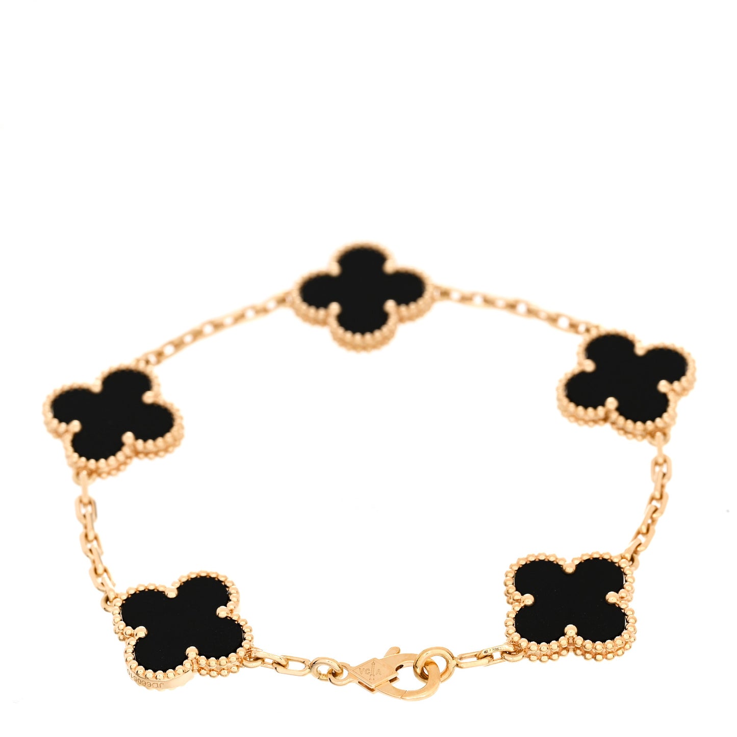 18K Yellow Gold Black Onyx 5 Motifs Vintage Alhambra Bracelet