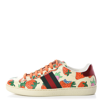 Gucci Calfskin Web Strawberry Print Womens Ace Sneakers 40 Ivory Red Green 1 of 10