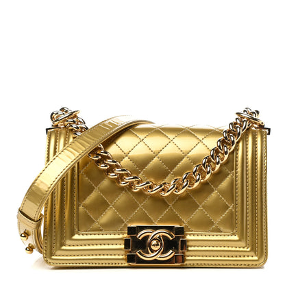 Chanel Metallic Patent Calfskin Quilted Small Boy Flap Gold 1 of 10