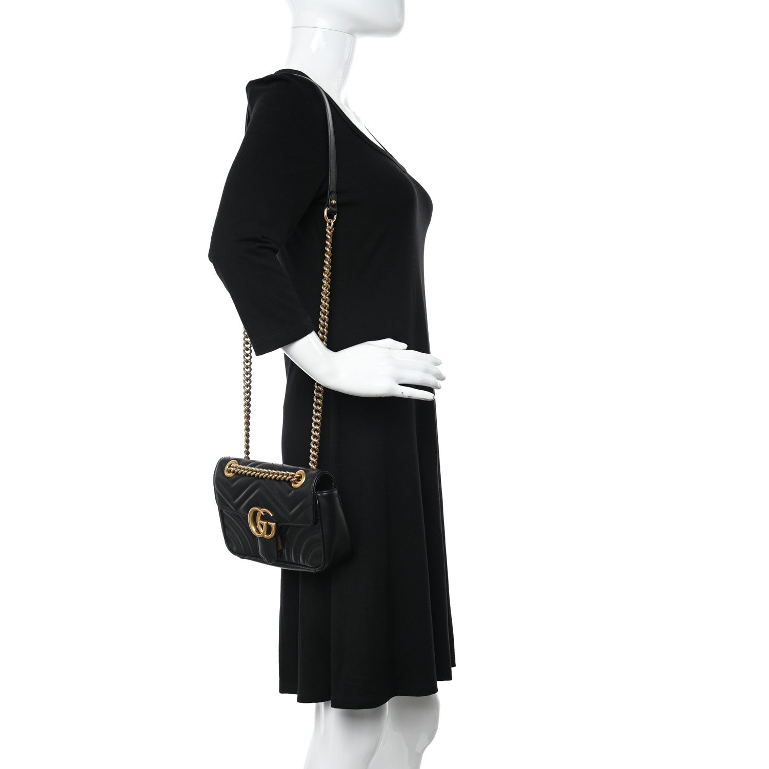 Gucci Calfskin Matelasse Mini GG Marmont Shoulder Bag Black 2 of 10