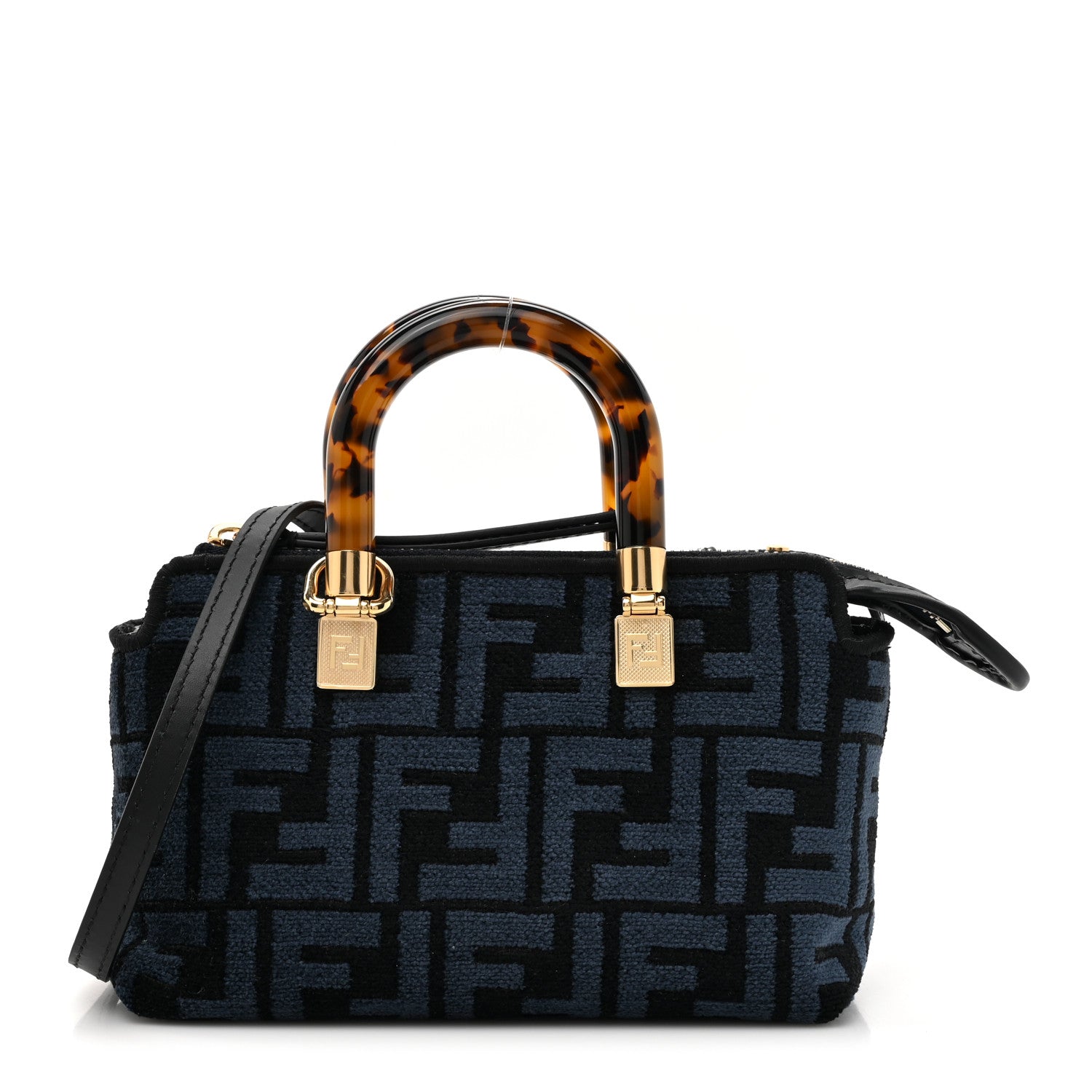 Fendi Chenille Vitello King Plexiglass FF Mini By The Way Top Handle Boston Bag Blue Black 1 of 10