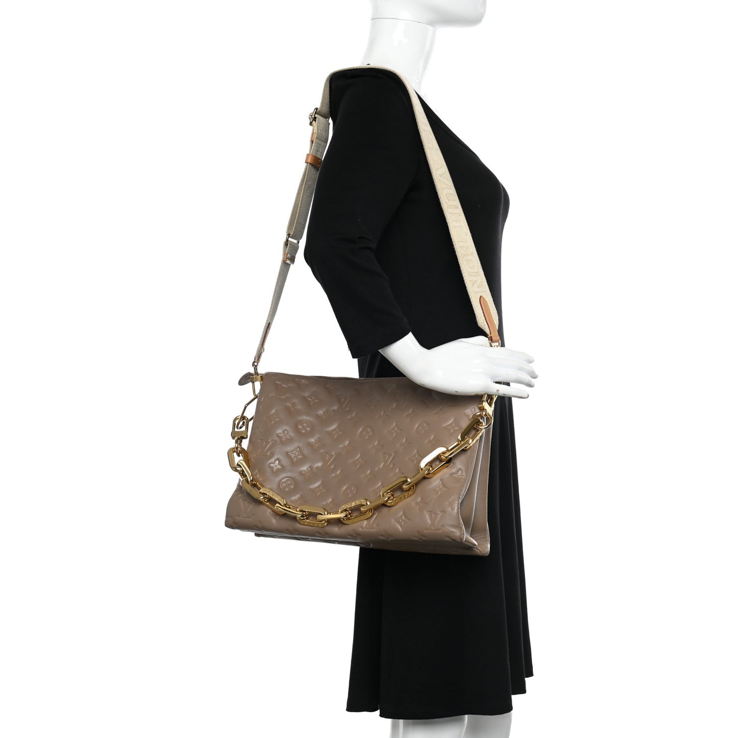 Lambskin Embossed Monogram Coussin MM Taupe